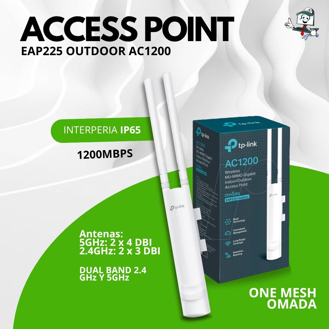 GSoinsys's tweet photo. ACCESS POINT TP-LINK INALAMBRICO AC1200
EAP225 OUTDOOR 🤩

✅ Contiene: 

✓Rendimiento Wifi superior y cobertura de largo alcance superior Wi-fi Performance and Long Range Coverage

📱Contáctanos: 04141205929 📲
📍Nuestra oficina está ubicada en el centro. #soinsys #tecnologia https://t.co/iLkWhxEEt8