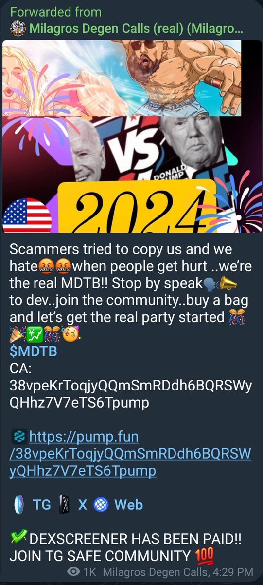 MotherInu91619's tweet photo. Scammers tried to copy us. We are the real MDTB.   

Dexscreener has been paid!  Join safe community.

$MDTB

https://t.co/v38FWSt5u2

https://t.co/4ACpmXC5B1

https://t.co/IdGdRe8VOq

CA:
38vpeKrToqjyQQmSmRDdh6BQRSWyQHhz7V7eTS6Tpump https://t.co/syjD6tGuOG
