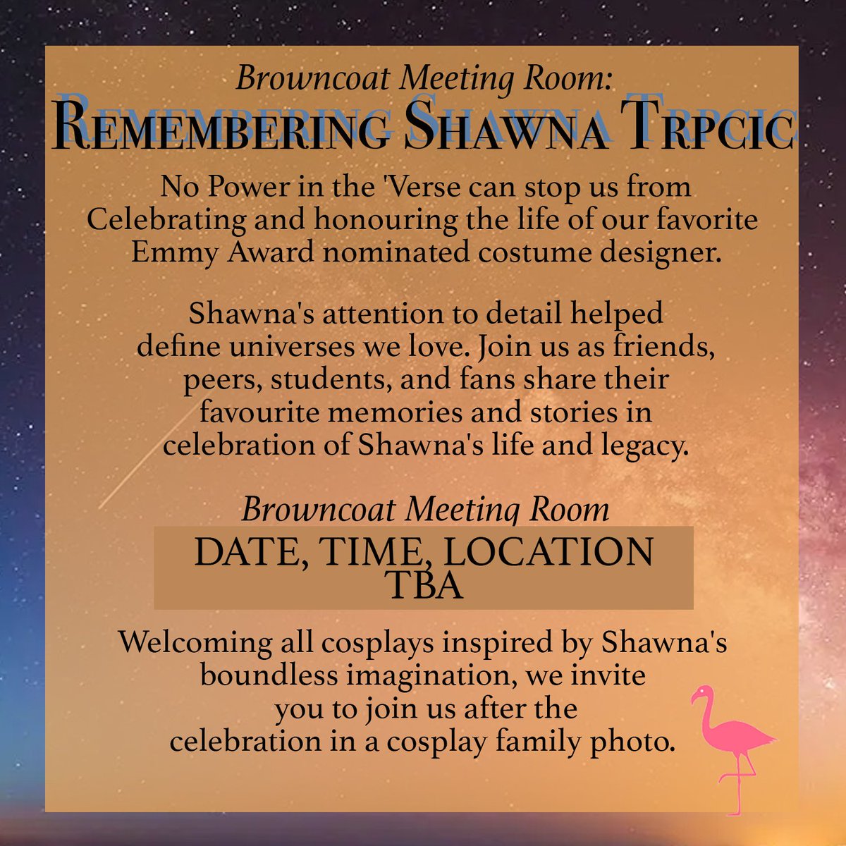 CABrowncoats's tweet photo. We're dedicating our Browncoat Meeting Room to Shawna as well, this year. We've brought together who loved her and learned from her - Browncoats, Mandalorians, CDG Members and more. Better bring a box of tissues. 💜 #sdcc https://t.co/LBrhDpQzIs