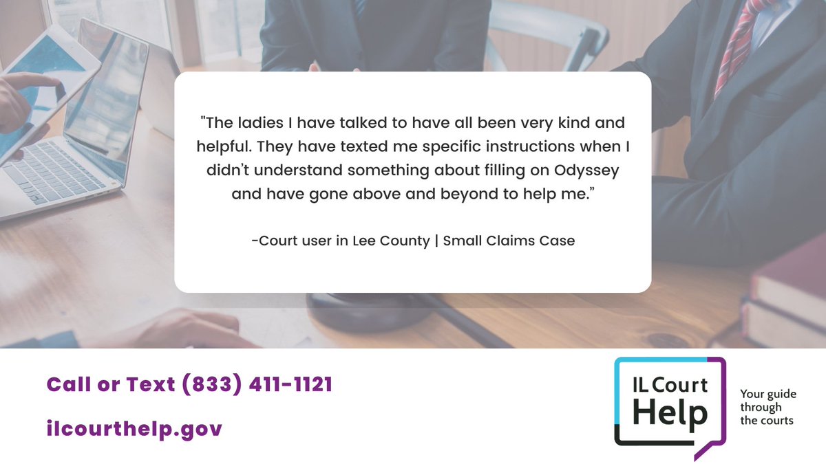 illinoiscourts's tweet photo. Illinois Court Help is a free service that connects people to the information and resources they need to go to court. Read on to see how #ILCourtHelp has guided more than 40,000 people through the court system. https://t.co/ufqXsELQeE https://t.co/cJrUDxp1WK