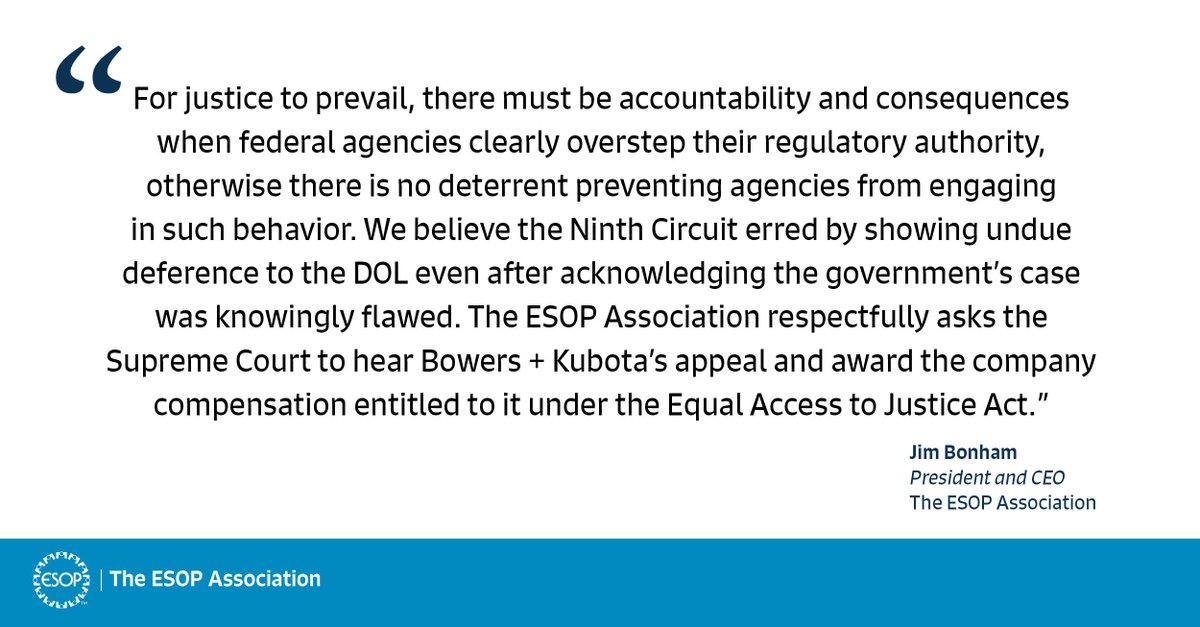 BREAKING: The <a href="/ESOPAssociation/">The ESOP Association</a> files amicus brief with Supreme Court in Bowers + Kubota's appeal to award attorneys' fees after the company was vindicated in "shoddy" suit brought by DOL. Read the full story, with commentary by <a href="/JamesJBonham/">James J. Bonham</a>: esopassociation.org/articles/esop-…