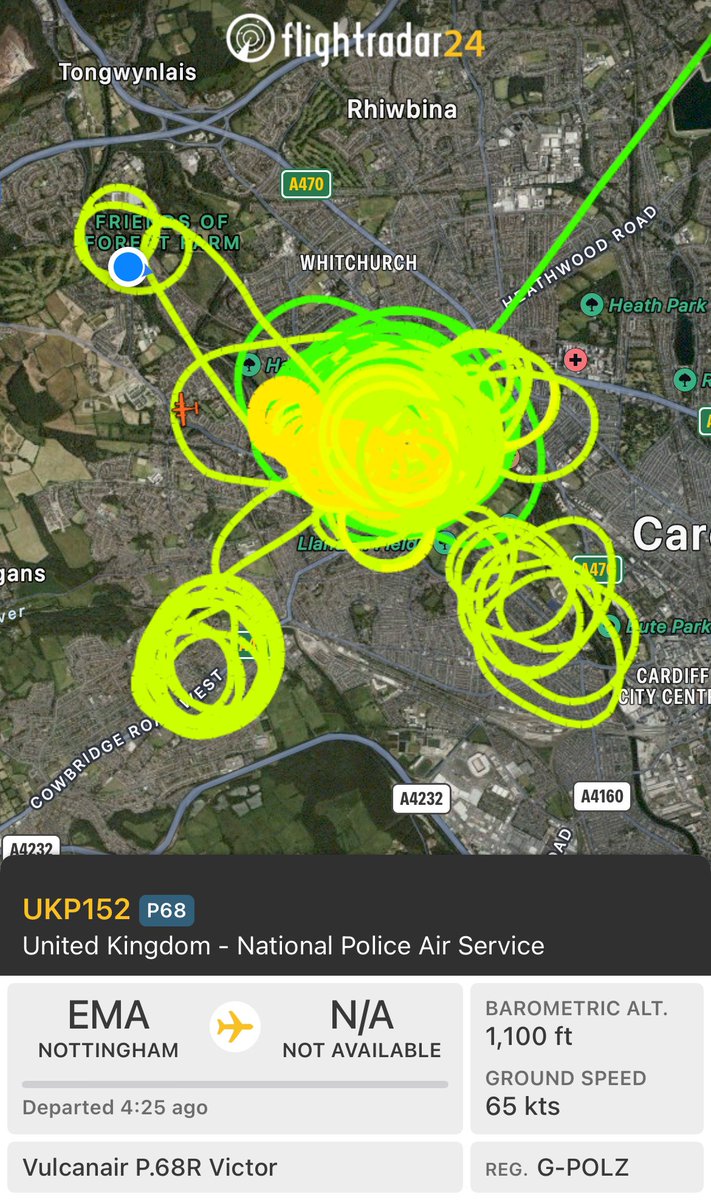 Second day this police plane has been circling Cardiff