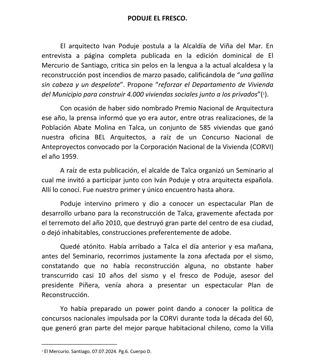 bifurcaciones's tweet photo. Carta de Miguel Lawner sobre Iván Poduje: https://t.co/hzHunV8c7A