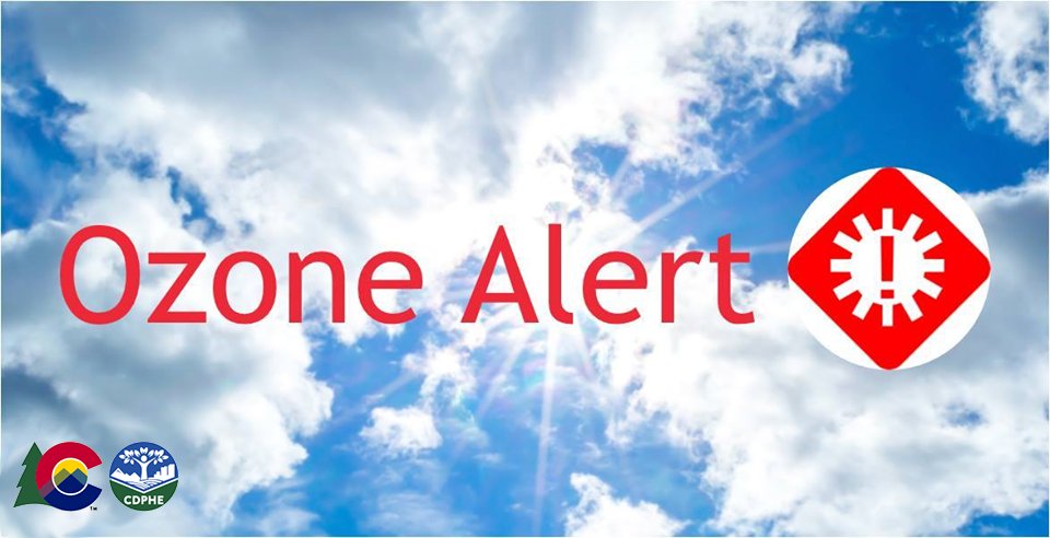 cdpheapcd's tweet image. Hot, dry, and stagnant weather continues, and unfortunately, so does the threat of high ozone. The Ozone Action Day alert has been extended through at least Fri afternoon. Carpool or use public transit when possible to help reduce ozone causing emissions. colorado.gov/airquality/adv…