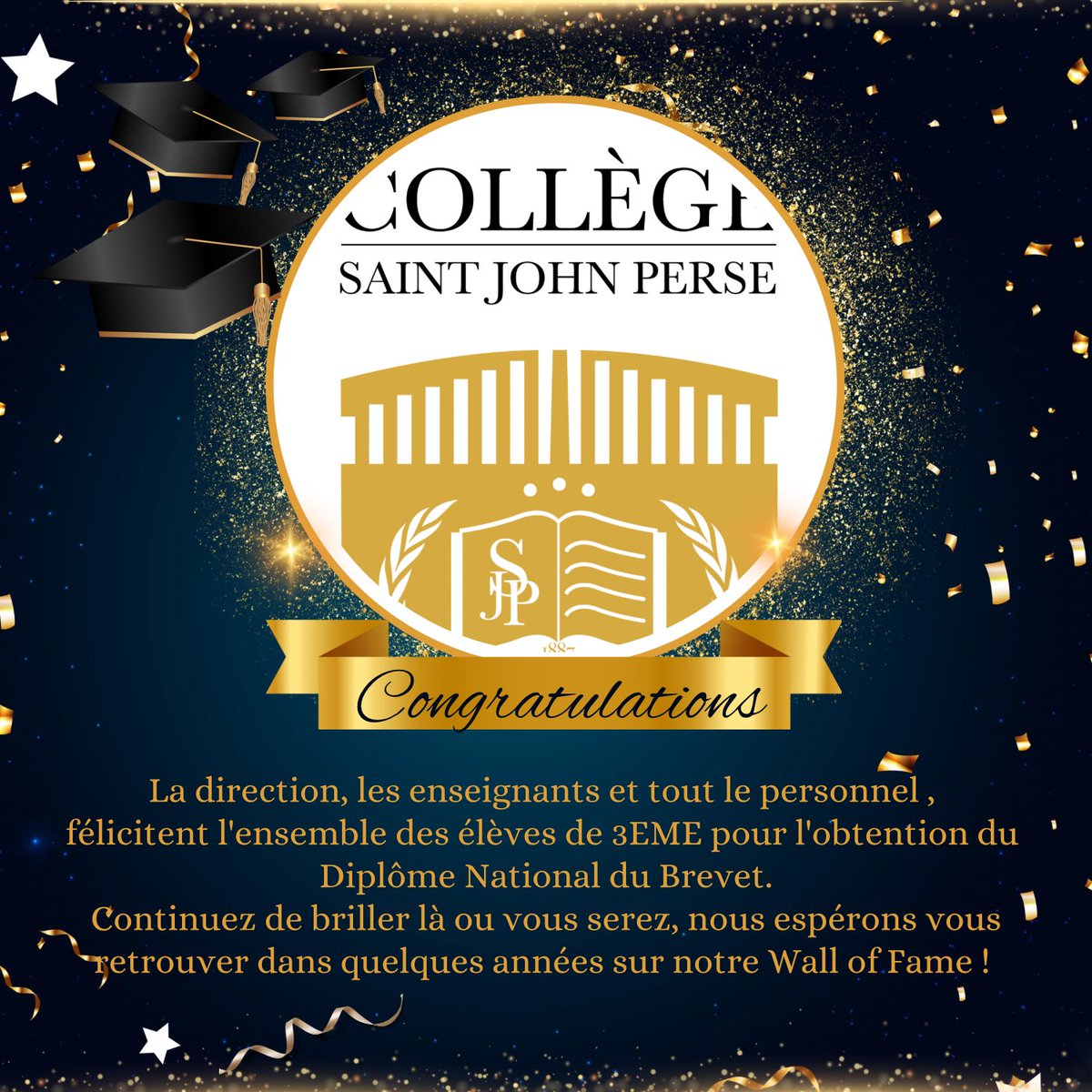 Félicitations à tous nos élèves diplômés !
Brevet ou CFG, vous l’avez mérité ! Bravo à vous c’est le moment de savourer . Nous vous souhaitons le meilleur pour la suite !👩🏾‍🎓🧑🏽‍🎓👩🏾‍🎓🧑🏽‍🎓