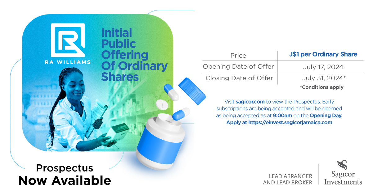 🚀 An investment opportunity awaits you with R.A. Williams Distributors Limited! 💊

The IPO Prospectus is now live, offering you a golden chance to invest in a company dedicated to providing quality, affordable pharmaceuticals.

Early applications are open on Sagicor eInvest!