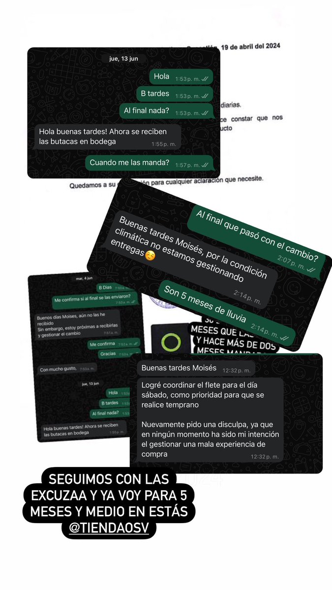 moyalb's tweet photo. @Defensoria_910 las tiendas O desde el pasado 30 de enero que pagué por unas butacas pasaron 3 meses posponiendo una entrega hasta que de tanto insistir mandaron unas de otro color “para mientras” en abril y llevan 4 semanas diciendo que ya está el cambio acá y ayer que a guate https://t.co/w5cO8Twy5S