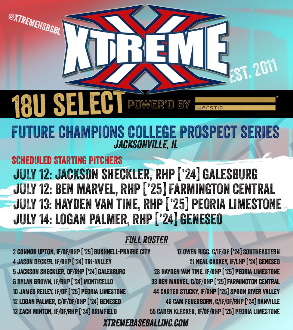 Xtreme Baseball (High School - 14U thru 18U) (@xtremehsbsbl) on Twitter photo Xtreme 18u Select #battletothelastpitch
<a href="/hayden_vantine/">Hayden Vantine</a>, <a href="/ShecklerJackson/">Jackson Sheckler</a>, <a href="/leftygaskey21/">Neal Gaskey</a>, <a href="/Palmer124482/">Logan Palmer</a>, <a href="/Jason_Decker4/">Jason Decker</a>, <a href="/caden_klecker/">Caden Klecker</a>, <a href="/connorupton_2/">connor upton</a>, <a href="/James_Reiley10/">James Reiley</a>, @ZacharyMinton13, <a href="/rigg_owen17/">Owen Rigg</a>, <a href="/DylanBrown_2024/">Dylan Brown</a>, <a href="/BMarv33/">Ben</a>, <a href="/CstuckyStucky/">Carter Stucky</a>, <a href="/Camfeuerborn1/">Cameron Feuerborn</a>, <a href="/FutureChampsIL/">Future Champions Sports Complex</a> Xtreme 18u Select #battletothelastpitch
<a href="/hayden_vantine/">Hayden Vantine</a>, <a href="/ShecklerJackson/">Jackson Sheckler</a>, <a href="/leftygaskey21/">Neal Gaskey</a>, <a href="/Palmer124482/">Logan Palmer</a>, <a href="/Jason_Decker4/">Jason Decker</a>, <a href="/caden_klecker/">Caden Klecker</a>, <a href="/connorupton_2/">connor upton</a>, <a href="/James_Reiley10/">James Reiley</a>, @ZacharyMinton13, <a href="/rigg_owen17/">Owen Rigg</a>, <a href="/DylanBrown_2024/">Dylan Brown</a>, <a href="/BMarv33/">Ben</a>, <a href="/CstuckyStucky/">Carter Stucky</a>, <a href="/Camfeuerborn1/">Cameron Feuerborn</a>, <a href="/FutureChampsIL/">Future Champions Sports Complex</a>