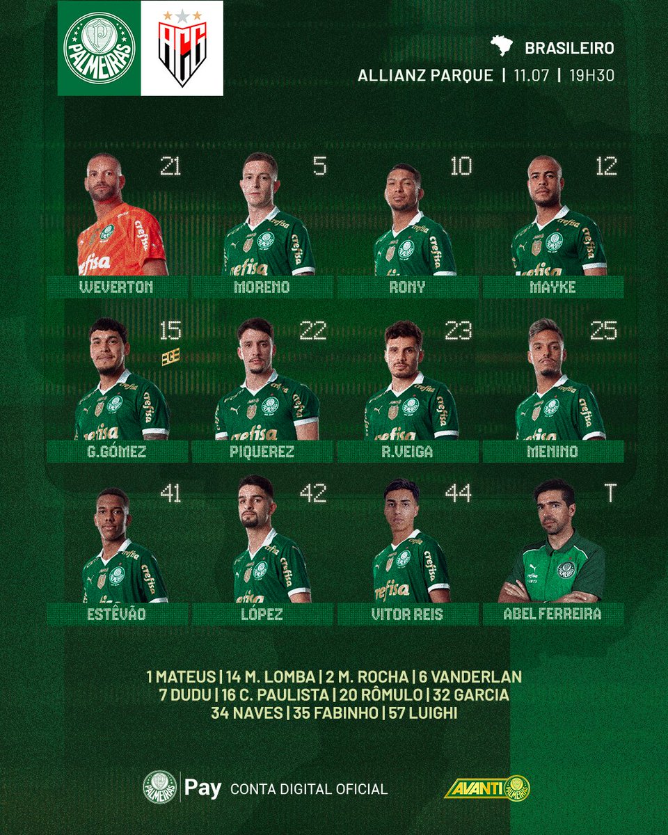 Palmeiras's tweet photo. Quem aí já tá pronto pra mais uma noite em #FamíliaPalmeiras? Eu tô! 🫡

#AvantiPalestra #PALxACG
#JuntosNoBrasileirão https://t.co/7Y3HTuDniy