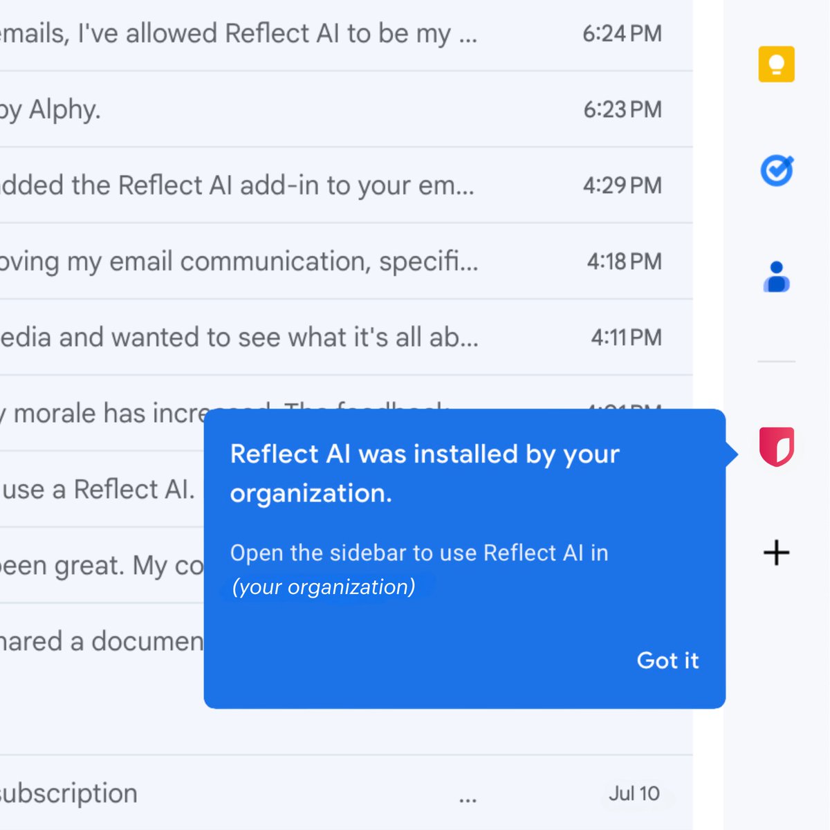 alphy_co's tweet image. Admins can deploy #ReflectAI organization-wide in just a few clicks, notifying employees for immediate use, and ensuring real-time protection against harmful language. ✅ Contact us for a free demo at sales@alphyco.com.