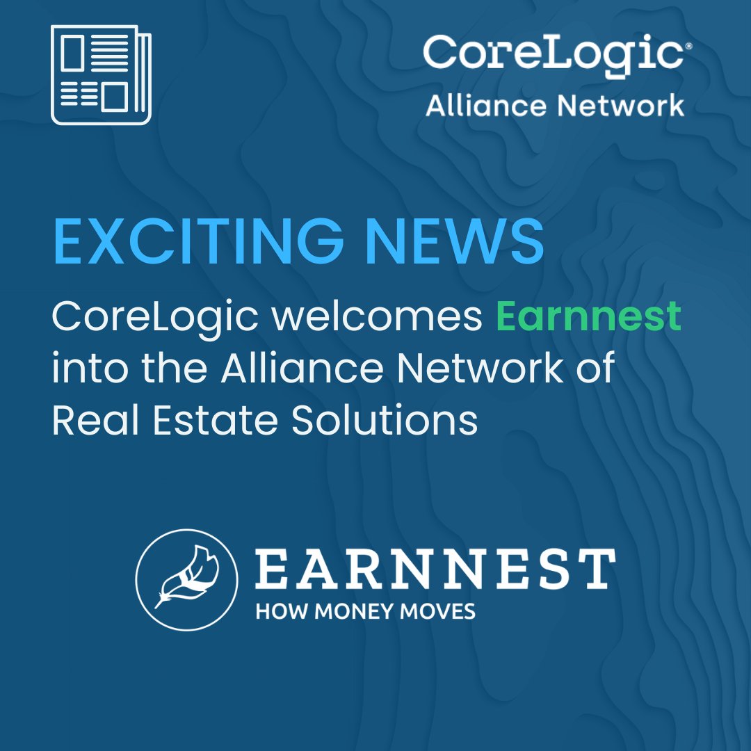 CotalityRES's tweet photo. We're excited to welcome Earnnest into the CoreLogic Alliance Network, the growing group of strategic alliances that our clients & their members are benefiting from every single day.
Full announcement: https://t.co/yoIfpXnU9t
#CoreLogicRES #AllianceNetwork #Earnnest https://t.co/ZirWHkX9oC