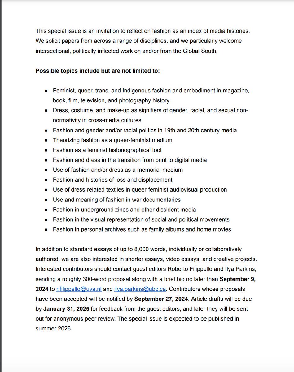 Feminist Media Histories (@femmediahist) on Twitter photo We have a new CFP! Special Issue on Fashion in Media Histories, guest edited by Roberto Filippello and Ilya Parkins. Proposals are due September 9, 2024: online.ucpress.edu/DocumentLibrar…
<a href="/ucpress/">University of California Press (is on Bluesky)</a> We have a new CFP! Special Issue on Fashion in Media Histories, guest edited by Roberto Filippello and Ilya Parkins. Proposals are due September 9, 2024: online.ucpress.edu/DocumentLibrar…
<a href="/ucpress/">University of California Press (is on Bluesky)</a>