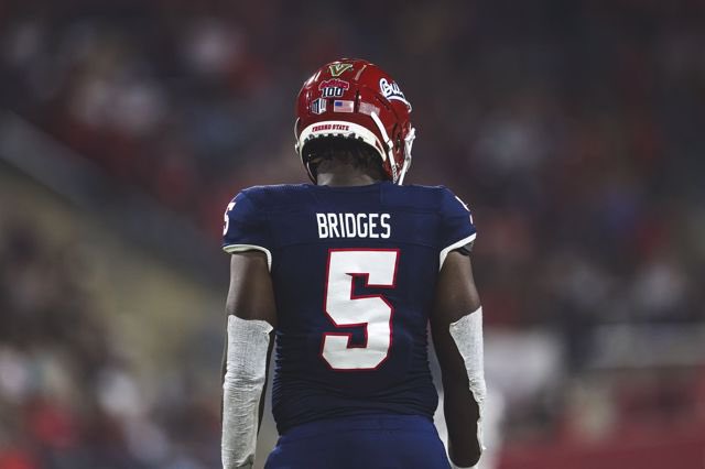 SSN_FresnoState's tweet photo. Devo Bridges on his personal goals this season: “ I’m going for double digit sacks this season, I’m going for David Perales single season sacks record” https://t.co/dpsVJnk5cK