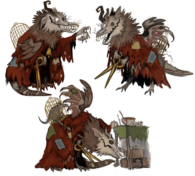 The Taxidermist (or the Mousemeister, as it would call itself). A patchwork creature that uses it's golden sheers to snip the person away and leave only a verminous beast, in the hopes of finding new and interesting body parts to replace it's old decaying form. 