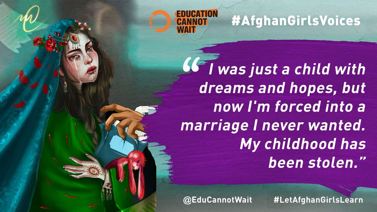 “I was just a child with dreams &amp; hopes, but now I'm forced into a marriage I never wanted. My childhood has been stolen."

Repost the resilient testimonies of Afghan girls calling for their basic right to #education!

Share #AfghanGirlsVoices👉bit.ly/afghangirlsvoi… <a href="/UN/">United Nations</a>