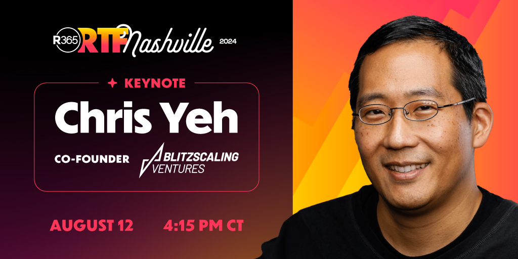 We’re proud to announce that renowned author, investor, speaker, and mentor <a href="/chrisyeh/">Chris Yeh</a> will be joining us on the main stage in Nashville as our keynote speaker. Learn more about Chris, our upcoming event, and how to secure your ticket: r365.info/4eBpCho