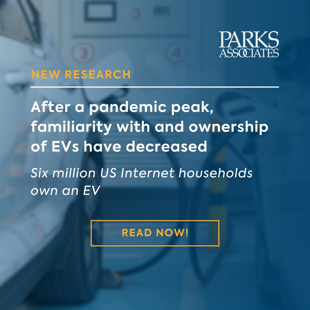 ParksAssociates's tweet photo. ๐ New Press Release! Our latest study reveals after a pandemic peak, familiarity with and ownership of #EVs have decreased.
๐ฐSee the full Press Release: https://t.co/kMjrhkrhZ5
๐ฐPurchase the report: https://t.co/BGCkqr9C6n
#ParksAssociates #ParksData #MarketTrends #Research https://t.co/jQPMUAGaV4