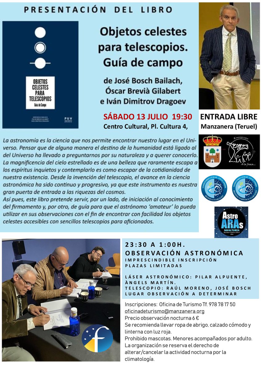 El sábado tenemos unas actividades muy interesantes sobre astronomía: una presentación de un libro y una sesión de observación astronómica.
foromanzanera.blogspot.com/2024/07/nueva-…