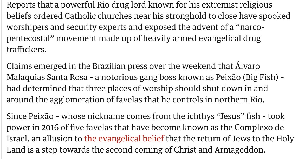 RichardHanania's tweet photo. A narco kingpin in Brazil is an evangelical Christian who has been ordering Catholic churches to close and is putting up the star of David and Israeli flags everywhere. 

He calls his territory the "Complex of Israel." The gang puts the Israeli flag on their bricks of cocaine. https://t.co/RJfi5rr415