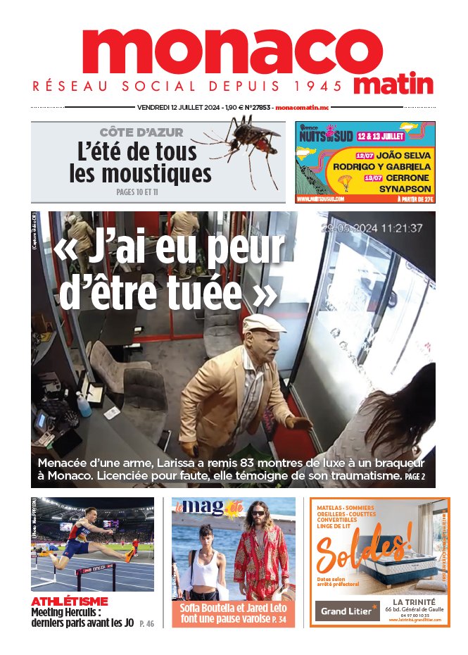 Monaco_Matin's tweet photo. La une de Monaco-Matin du vendredi 12 juillet https://t.co/Yyfc18wKaK