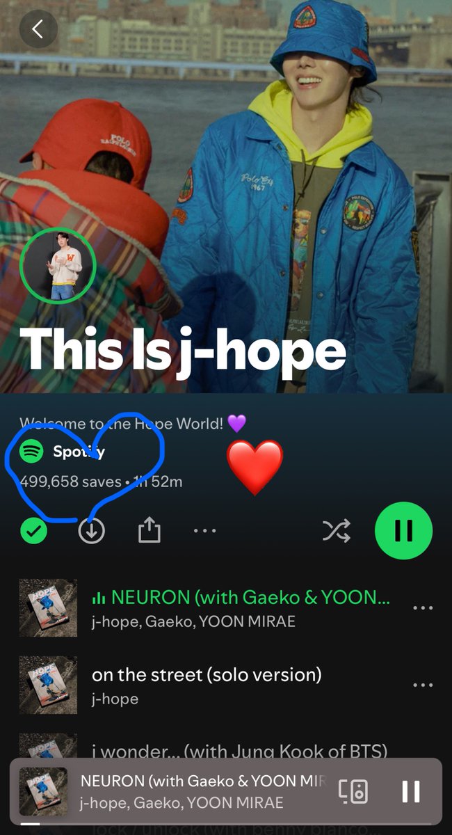📣 Spotify Profile: This is j-hope!

Currently the number of saves/likes is:
  ~ 499,658

Let’s push this to 500k! 🏃‍♀️🏃‍♂️🏃

If you have Spotify accounts that didn’t have this save, update it now!  😊

#jhope #제이홉