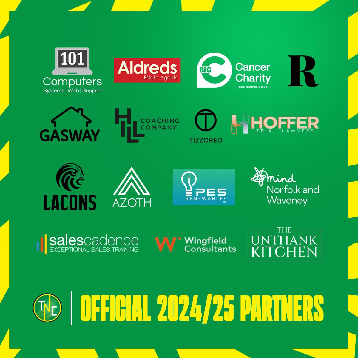 🔰🚨 𝗖𝗛𝗔𝗡𝗡𝗘𝗟 𝗡𝗘𝗪𝗦: 

The official 2️⃣0️⃣2️⃣4️⃣/2️⃣5️⃣ channel partners❗️✍🏻 ✅

Thank you for choosing to support 𝗧𝗡𝗖, we’re *so grateful* for your support. 🙏🏼

💚 <a href="/101computersUK/">101 Computers</a> 
💚 <a href="/AldredsProperty/">Aldreds Estate Agents</a> 
💚 <a href="/bigctweets/">Big C Cancer Charity</a> 
💚 <a href="/ReeveSocial/">Reeve Social Media 📱</a> 
💚 <a href="/GaswayServices/">Gasway</a> 
💚 <a href="/hill_coaching/">Oliver Hill</a>