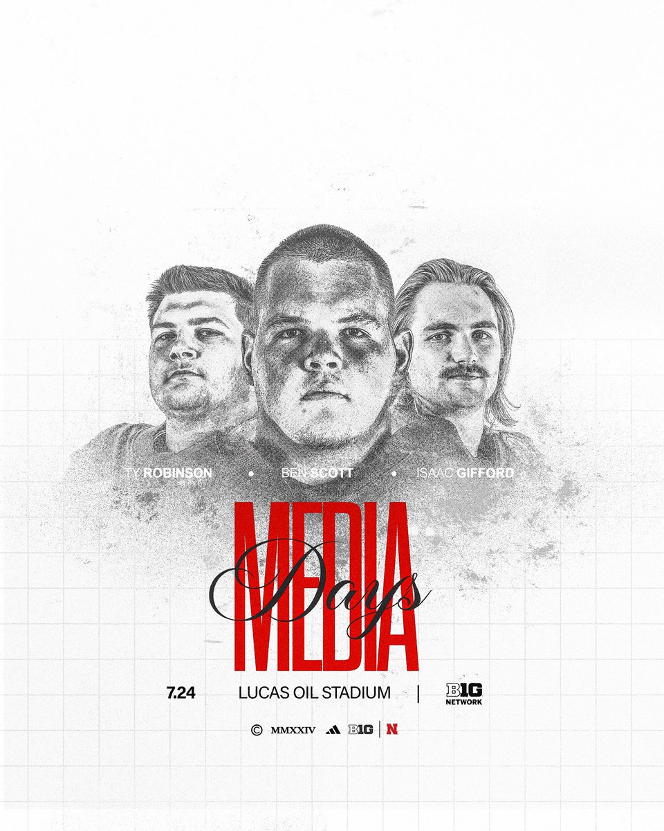 Nebraska Football (@huskerfootball) on Twitter photo 2024 <a href="/B1Gfootball/">Big Ten Football</a> Media Days π
π July 24
ποΈLucas Oil Stadium
πΊ <a href="/BigTenNetwork/">Big Ten Network</a>
π go.unl.edu/uemr
#GBR x #WhatsNExt! 2024 <a href="/B1Gfootball/">Big Ten Football</a> Media Days π
π July 24
ποΈLucas Oil Stadium
πΊ <a href="/BigTenNetwork/">Big Ten Network</a>
π go.unl.edu/uemr
#GBR x #WhatsNExt!