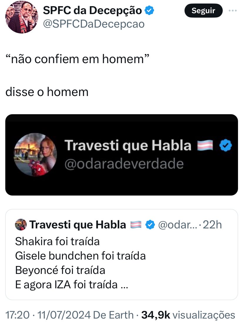 EspacoTricolor_'s tweet photo. 🇾🇪Nós sempre falamos sobre causas sociais, porque entendemos o que o São Paulo e nossos ideais representam dentro e fora dos campos.

Aqui, não poderia ser diferente. Infelizmente, esse tipo de post preconceituoso tem se tornado cada vez mais frequente dentro da comunidade do São Paulo, e é algo que não podemos permitir que cresça como tem acontecido.

Cada vez mais posts com conteúdos misóginos e LGBTQIA+fóbicos são feitos como se não tivesse peso algum

São esses pequenos comportamentos e influências diárias que geram todo o preconceito, ódio e violência enraizados que temos na nossa sociedade.

Não é legal. Não é piada. Atrás das telas existem PESSOAS, e você nunca sabe como suas palavras vão atingir o próximo. Você não faz ideia do que isso pode gerar na vida de alguém que passa por isso todos os dias.

Não é porque é uma “página grande no twitter” que devemos relativizar isso. Esse perfil, e outros, têm contribuído para um ambiente cada vez mais tóxico e adoecido por aqui.

E não, não é um textão “por causa de uma piadinha”, e se você não consegue entender isso, talvez tenha que recomeçar tudo do zero na sua vida.

E por fim, TIRA O NOME DO SÃO PAULO DO SEU PERFIL!!!!! Nosso clube e os valores dele não têm absolutamente nada a ver com esses CRIMES cometidos.

Sim, CRIMES. Além de ser sem noção, isso é crime.

No dia que entenderem que esses discursos de que “é mimimi”, ou que “é só uma piadinha” custam vidas, possamos evoluir como sociedade.

Abraços.