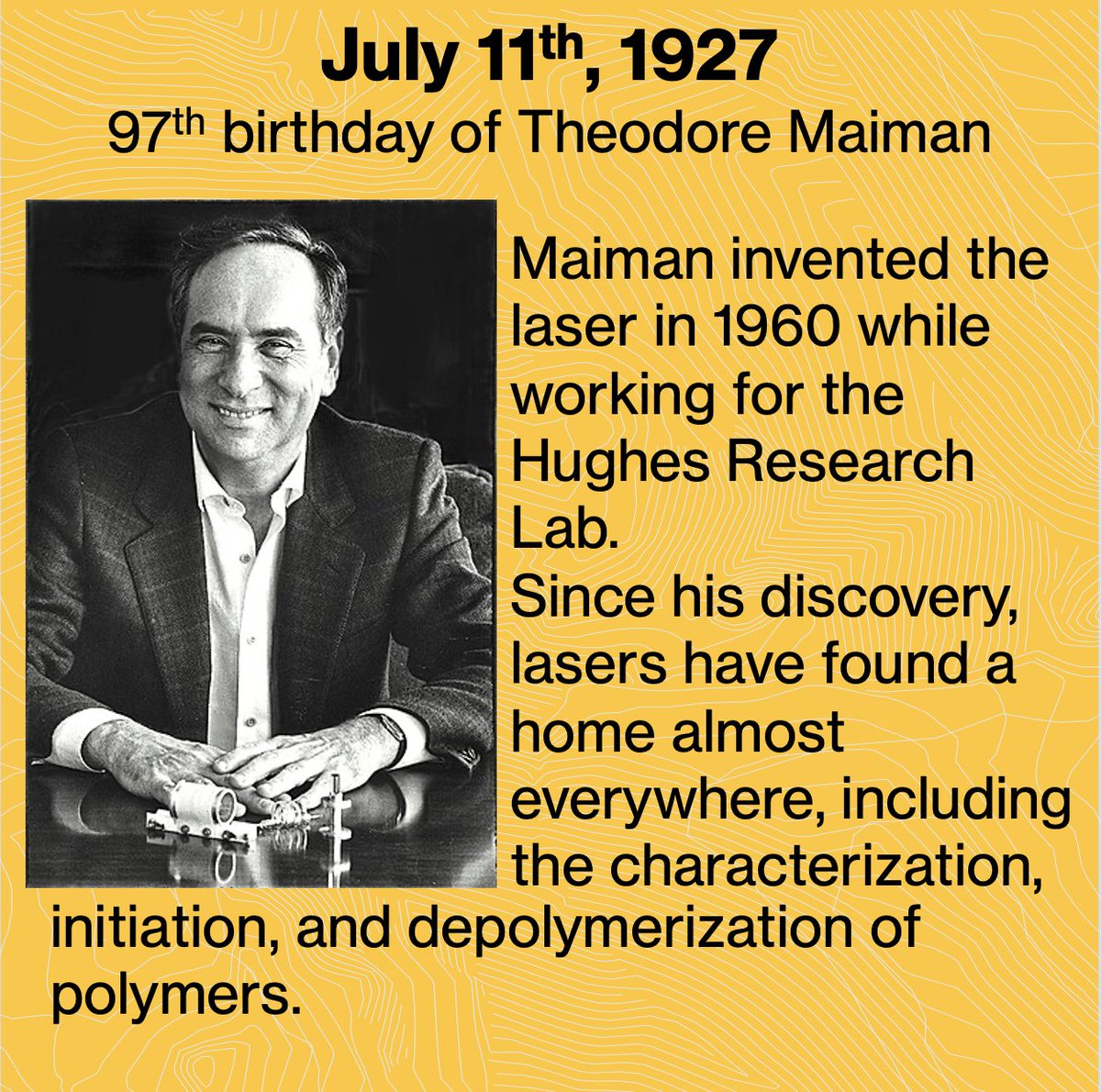 Fun fact: Maiman's paper outlining his finding was initially rejected twice by Physical Review Letters. He then resubmitted his manuscript to Nature where is was officially published in August of 1960!