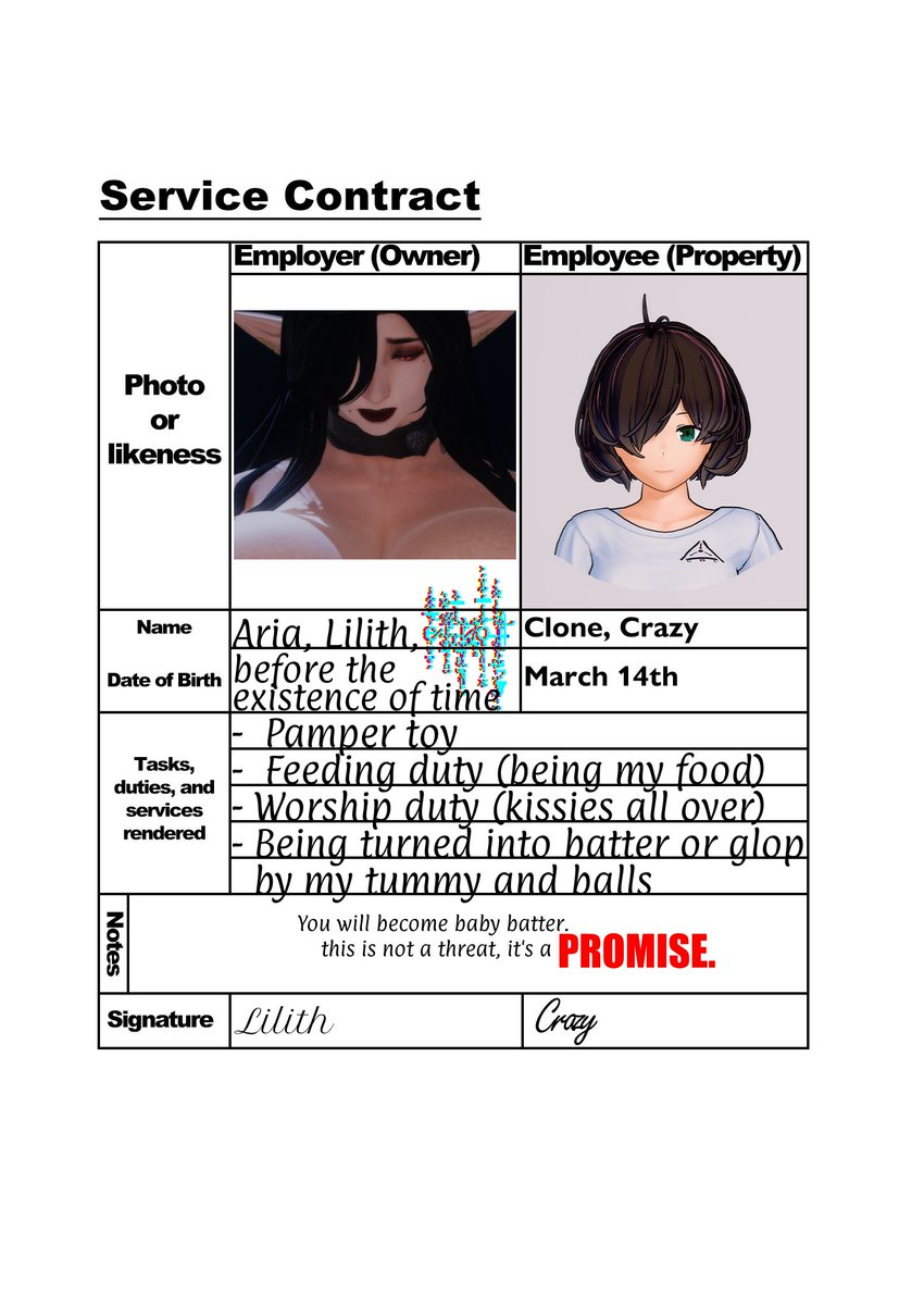 LilithxMetal's tweet photo. @Crazyguy2255 Hopefully, you won't regret this contract ~ https://t.co/mRaKhwW317