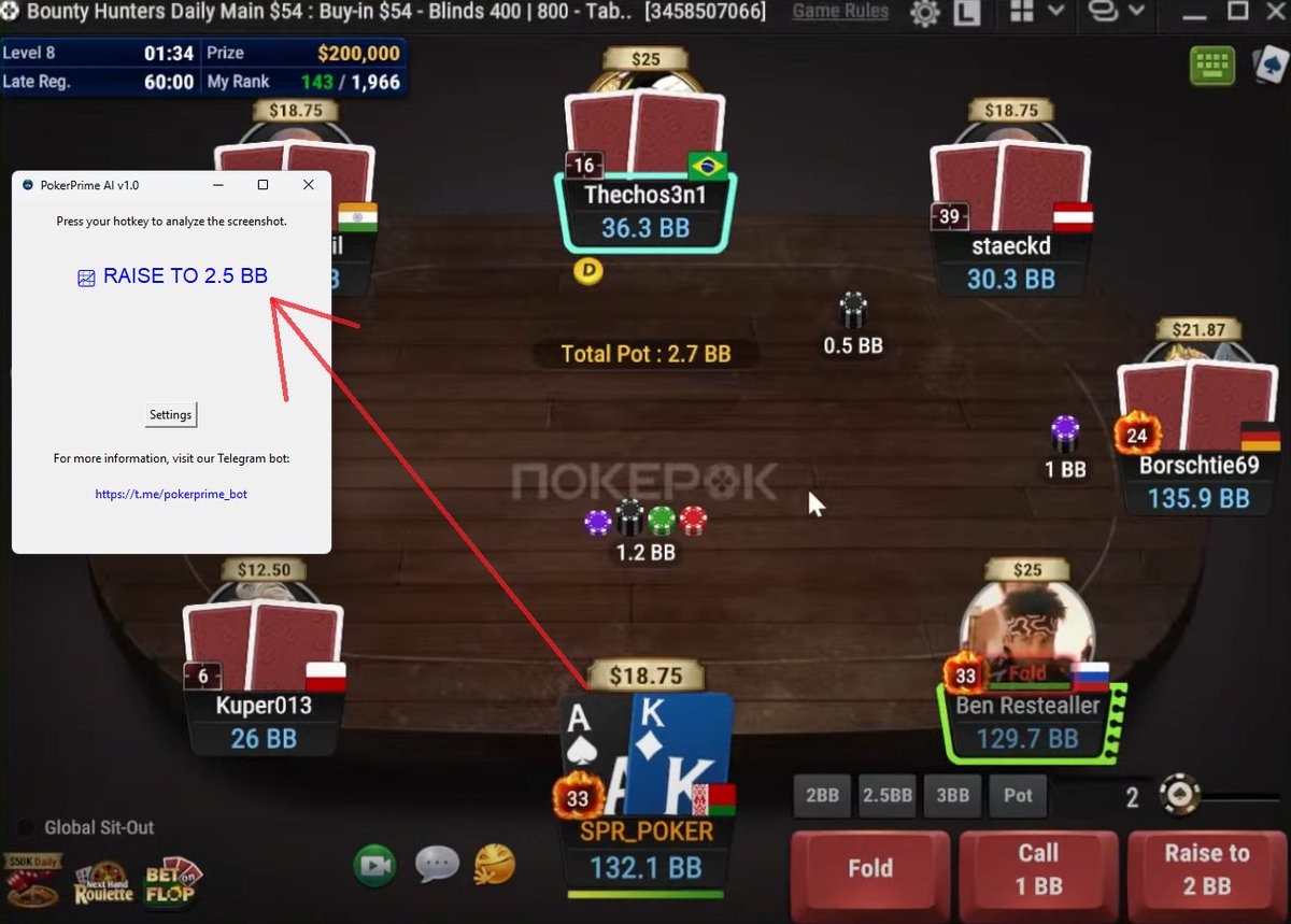 🚀 Level up your poker with PokerPrime AI! 🃏🤖
✨ Features:

🔍 Instant analysis
🔄 Unlimited use
🌐 All poker rooms
🎛️ Easy setup
🧠 Adaptive strategies

💥 Special offer: Buy now! 💰 🤝 Affiliate program available
Join us! 👉 t.me/pokerprime_bot
#PokerAI #WinBig 🏆