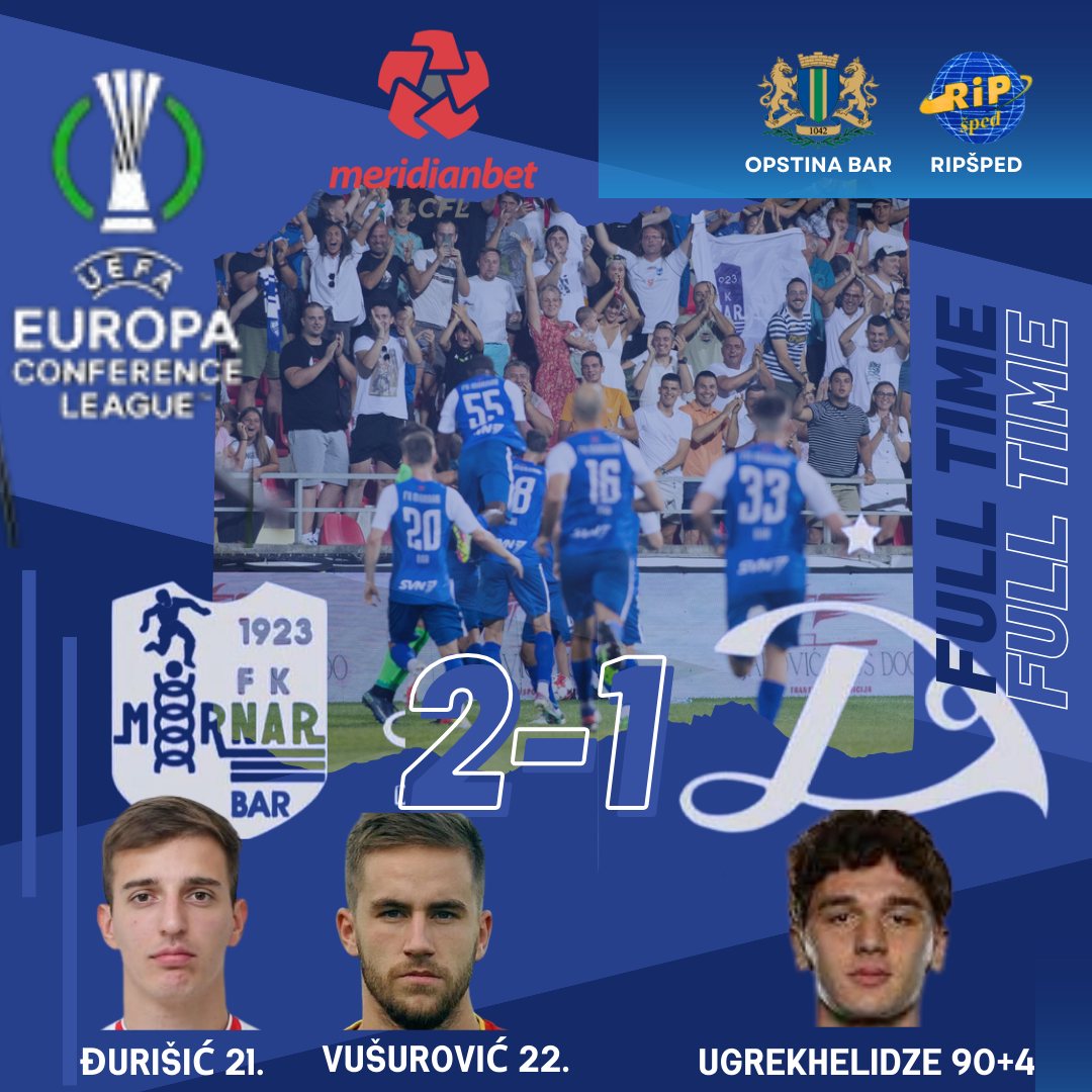 soccerinfo1977's tweet photo. 【カンファレンスリーグ予選1回戦・第1戦】7/11
🇲🇪MORNAR 2-1 DINAMO TBILISI🇬🇪

[モルナル]
岸孝宗郎 / Kotaro Kishi（66分途中出場）

岸選手は途中出場で勝利。
モンテネグロのモルナルは、
ジョージアのディナモ・トビリシにホームで先勝。

常葉大学、マルタ。 https://t.co/qRw23FmYjM