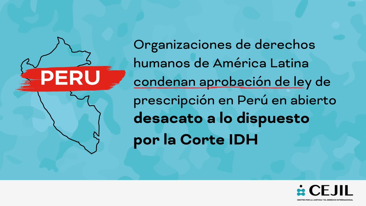 🔴#Peru | El Congreso peruano aprueba ley de prescripción a pesar de la orden de la <a href="/CorteIDH/">Corte Interamericana de Derechos Humanos</a> de no avanzar con el proyecto. Esta ley generaría una grave afectación a los derechos de las víctimas de los casos #BarriosAltos y #LaCantuta, entre otros. 
Más: cejil.org/?p=91642