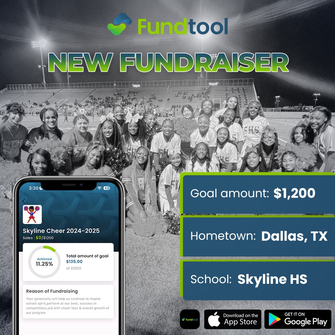 As Skyline Cheer continues to inspire school spirit within the Dallas Skyline HS community, they are raising funds to cover cheer fees and support the program’s growth and success ❤️💙 

Join their #FundTool fundraiser today!📲: fundtool.io/fundraiser-det…