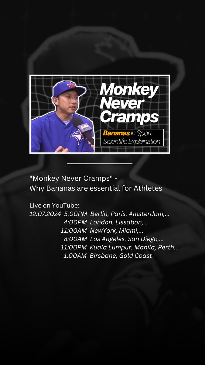 Cheetah_Sprts's tweet image. &quot;Monkey Never #Cramps&quot; -
Why #Bananas are essential for #Athlete

Live on #YouTube:

12.07.2024  
5:00PM  Berlin, Amsterdam,...
4:00PM  London, Lissabon,...
11:00AM  NewYork,...
8:00AM  Los Angeles,...
11:00PM  Kuala Lumpur, Manila,…
1:00AM  Birsbane

youtu.be/N4PZLrW6PhY?si…