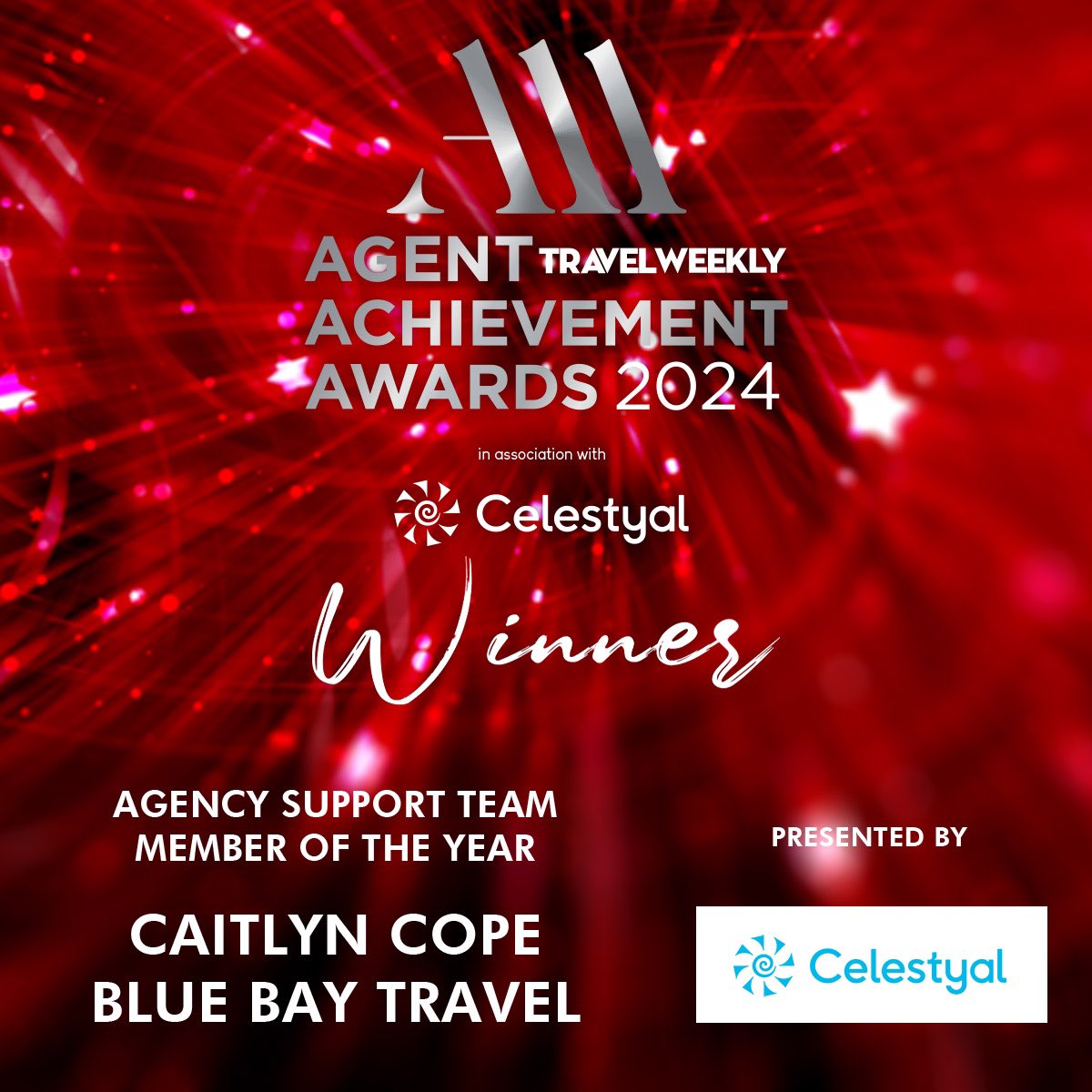 travelweekly's tweet photo. Congratulations to Caitlyn Cope of Blue Bay Travel, Agency Support Team Member of the Year winner! @BlueBayTravel #TWAAAs https://t.co/SJ6vpswEfG