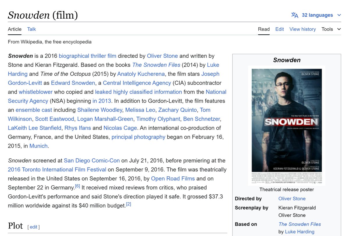Did you know that there is a 2016 biographical movie on Edward Snowden? 👀

There you have it, an idea for the weekend! 😉
