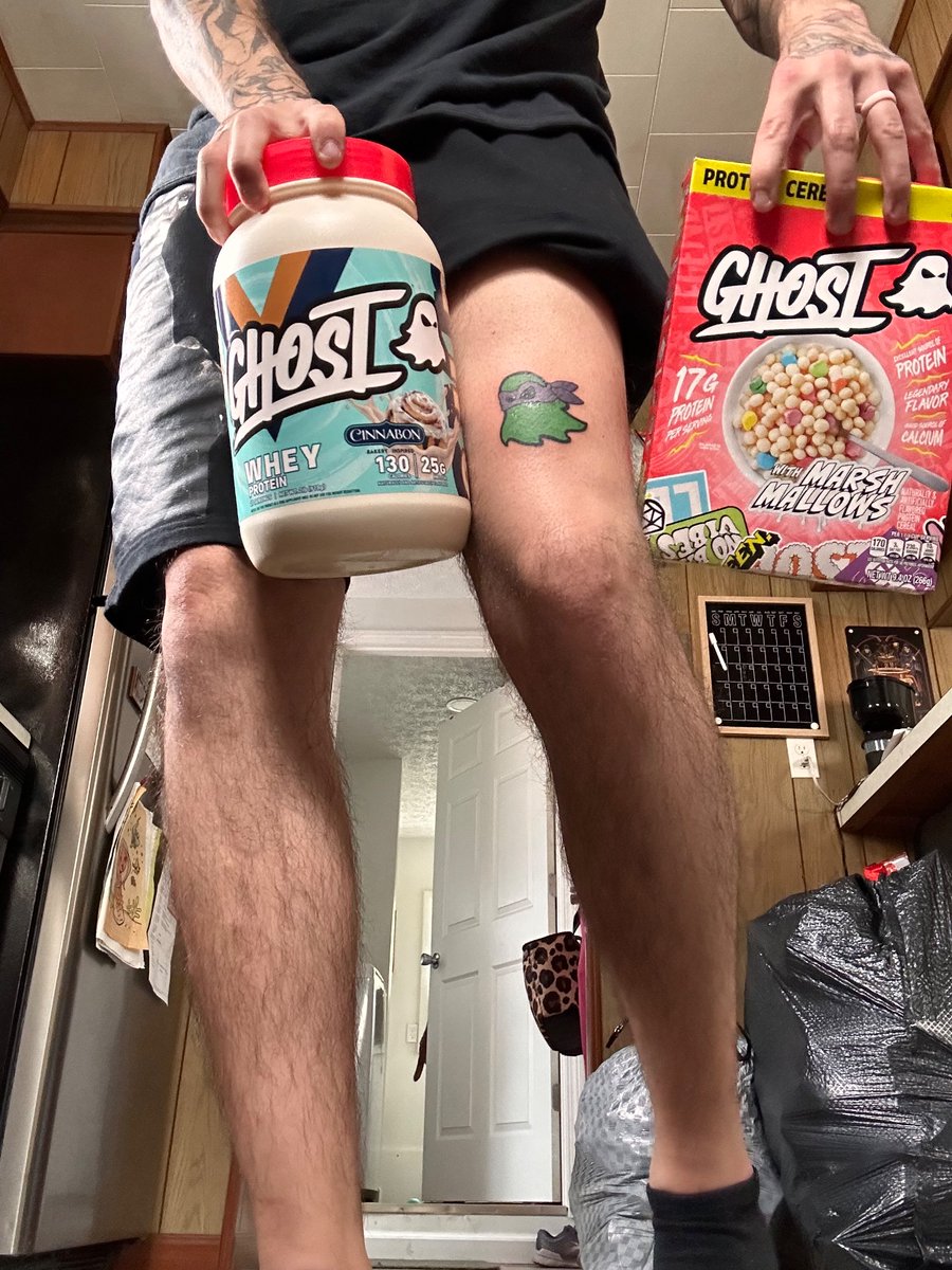 YamiDathan's tweet photo. Semi recently I got a tattoo of the ghost logo x tmnt collab @GhostLifestyle https://t.co/6pzYVZW735