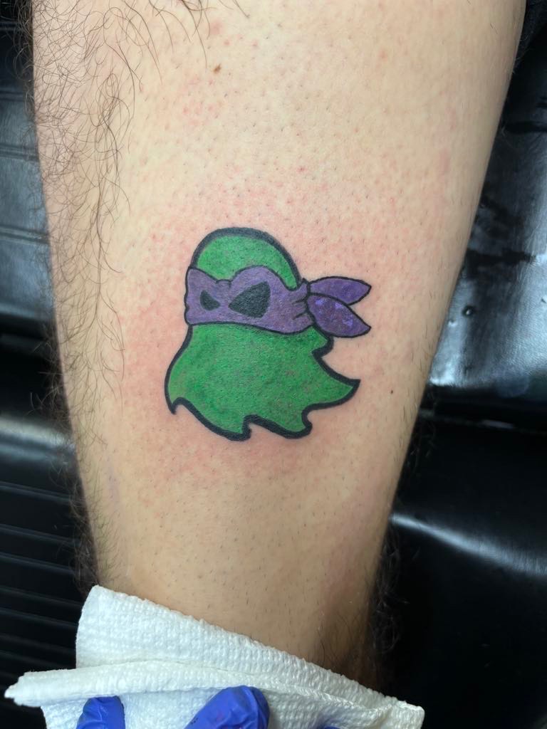 YamiDathan's tweet photo. Semi recently I got a tattoo of the ghost logo x tmnt collab @GhostLifestyle https://t.co/6pzYVZW735
