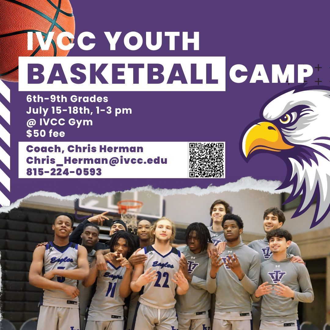 IVCCEagles's tweet photo. #Basketball camp is next week! There's still time to sign up and make sure your young athlete gets the chance to learn and play with our IVCC team 🏀 
Open to all students entering 6th-9th grade. Sign up today at https://t.co/IpFvvEagCN 
#IVCC #IVCCEagles #IllinoisValley https://t.co/id33XpEwyI