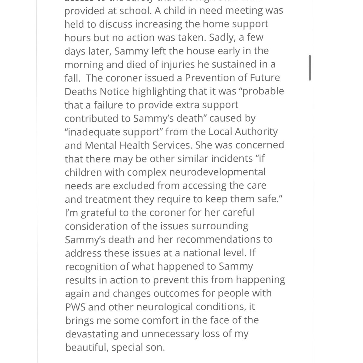 PAlbanStanley's tweet photo. “Difficulties for some families to meet the threshold for social care support despite having complex needs. One family shares their personal experience on this issue here”. That’s my sweet Sammy’s story 💔😔. Thanku @vsleap
#sammy4change https://t.co/PZhh5JocdH