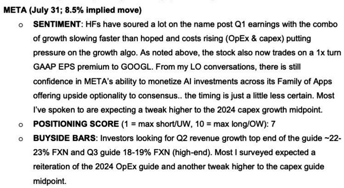 WallStJesus's tweet photo. 🗣 JPM Trading desk commentary on $META setup into the qtr .. https://t.co/xKH31guXcq