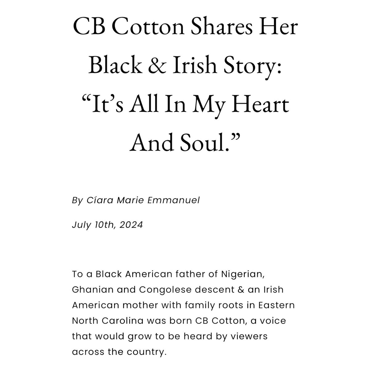 CB_Cotton's tweet photo. Thank you @aaidnetwork for the opportunity to share my Black and Irish story. I feel pretty lucky for more reasons than one. ๐โจ
Link here: https://t.co/vRvezwkohp
#irish #irishamerican #ireland #blackandirish #northcarolina #irishamericans #proudtobeirish https://t.co/cKAIqq743q
