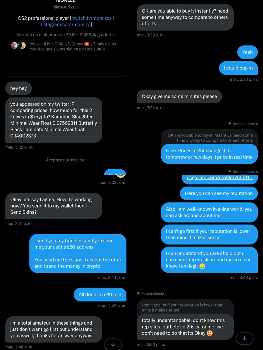 <a href="/morelzcs/">MORELZ</a> is scammer 100%

He talked in the last weeks with some brothers too.

5+ people and all reputable traders.

He wanted us to go first.

I mean... Ofc he is a scammer and an a**hole, but come on bro, who tf is that guy for u to go first ://

Be careful always, please.