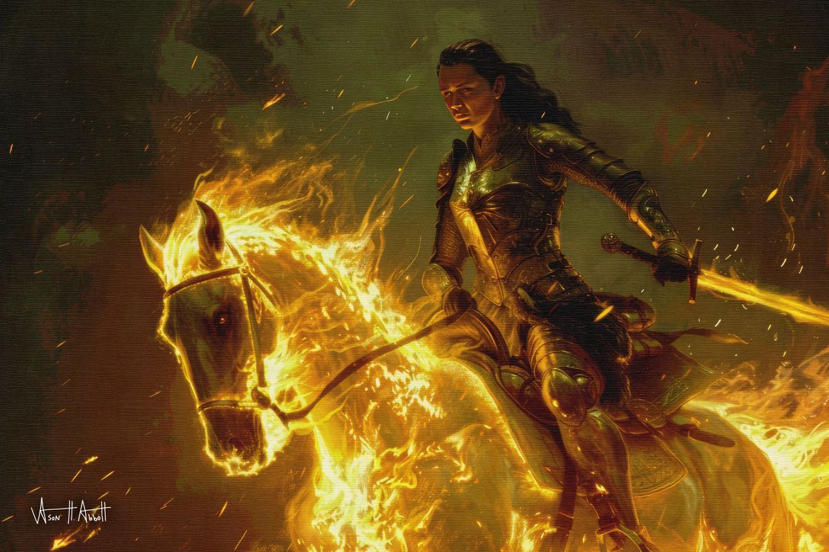 nancyd_writes's tweet photo. At our table, the paladins have #connate powers, granted by #elysian elders. They must appease their patrons #daily, riding through the sky on a glowing horse, leaving a #shower of fiery stars in their wake.
#vss365 #2WordPrompt #BraveWrite ๐จ "Firemare Paladin" @Jason_H_Abbott https://t.co/vgG1hjP5dr