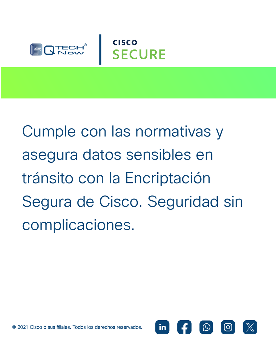 qtechnow's tweet photo. Cumple con las normativas y asegura datos sensibles en tránsito con la Encriptación Segura de Cisco. Seguridad sin complicaciones. 🔒📊#DataSecurity #Regulación
 
 📞 CDMX 55 9000 0120
 📞 Cancún 9841854554
 📱 WhatsApp https://t.co/0v4Fbcl9KH
 https://t.co/DQy3Ljrhfs https://t.co/9eMXzY616l