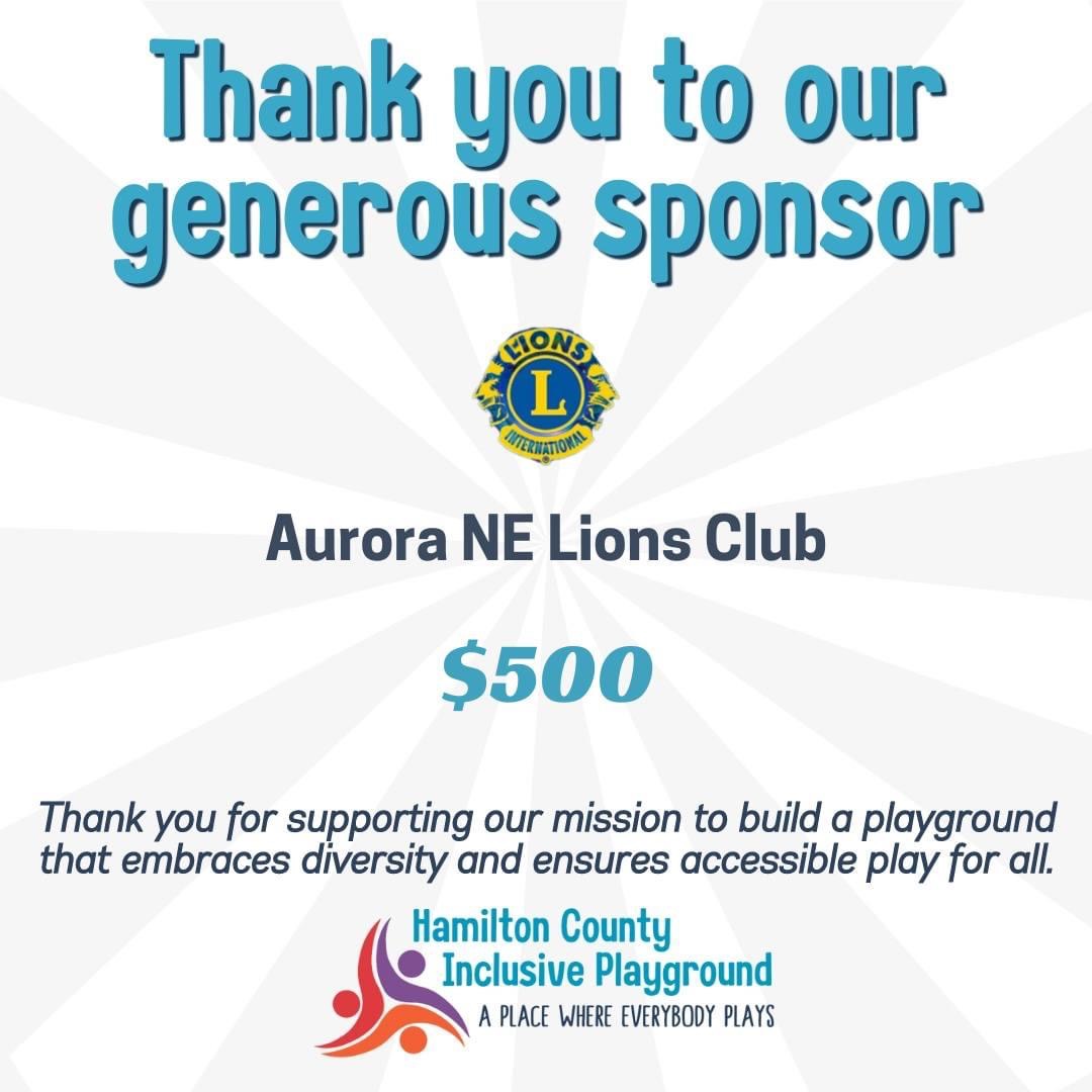 We are incredibly grateful to the Aurora NE Lions Club for their generous donation to our project! We are another step closer to creating a space where children of all abilities can play, learn, and grow together. Thank you!

#APlaceWhereEverybodyPlays