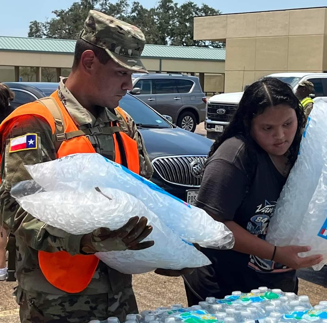 TDEM's tweet photo. The State of Texas continues to support communities impacted by Hurricane #Beryl through response and recovery efforts.

TDEM has deployed state resources such as personnel, generators, truckloads of water and ice, ready-to-eat meals, tarps, and fuel. https://t.co/WotQXMo06w