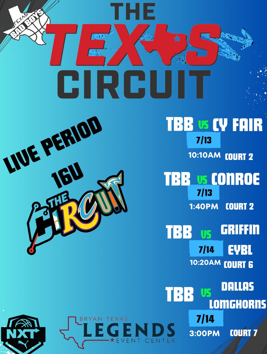 PhoenixF2026's tweet photo. Coaches here is our schedule for @TheCircuit  live period in College Station !! https://t.co/2hFSmAHu6d