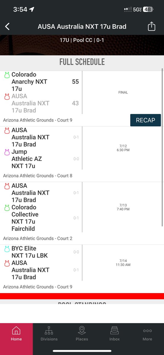 Here is my team AUSA team Brad’s schedule for the tournament this weekend in phoenix 11-14 of July, looking for coaches to come and watch us it would be much appreciated <a href="/jordanemullan/">Jordan Mullan</a> <a href="/CoachSepo/">Coach.Sepo</a> <a href="/NxtProHoops/">NXTPRO Hoops</a>